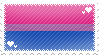 Bisexual A pixelated stamp of the bisexual pride flag. There are small, white diagonal lines going across, and pixel hearts in the top right and bottom left corners.